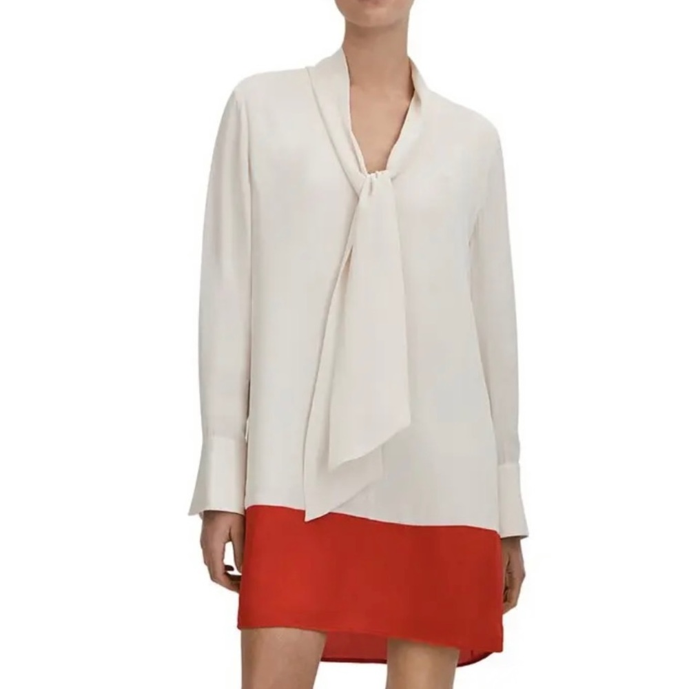 REISS Chic Cream and Red Long Sleeve Dress